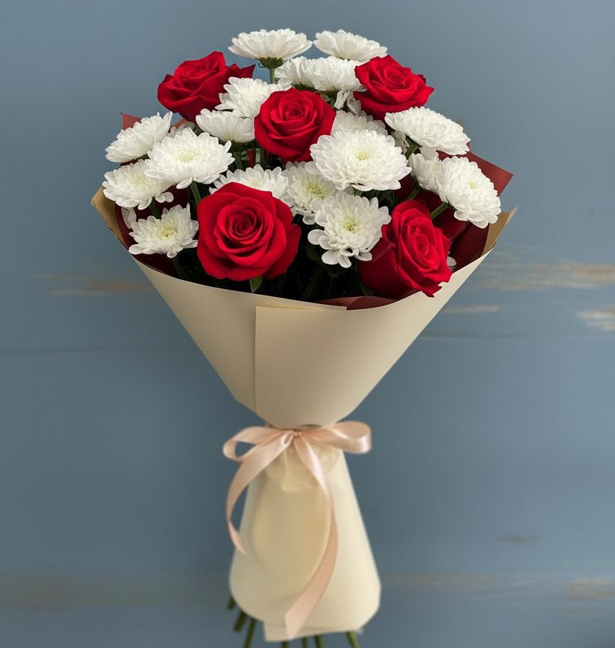 Букет цветов из: Розы и Хризантемы в Екатериноградской