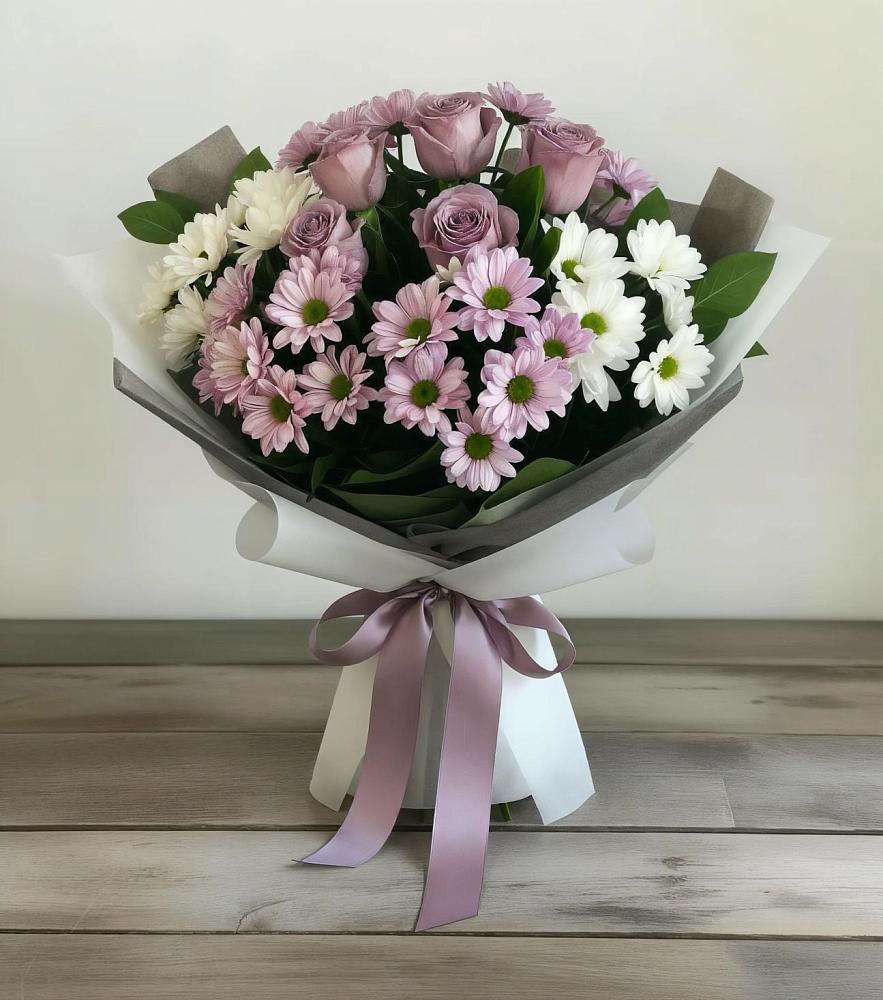 Букет цветов из: Хризантемы и Розы в Екатериноградской