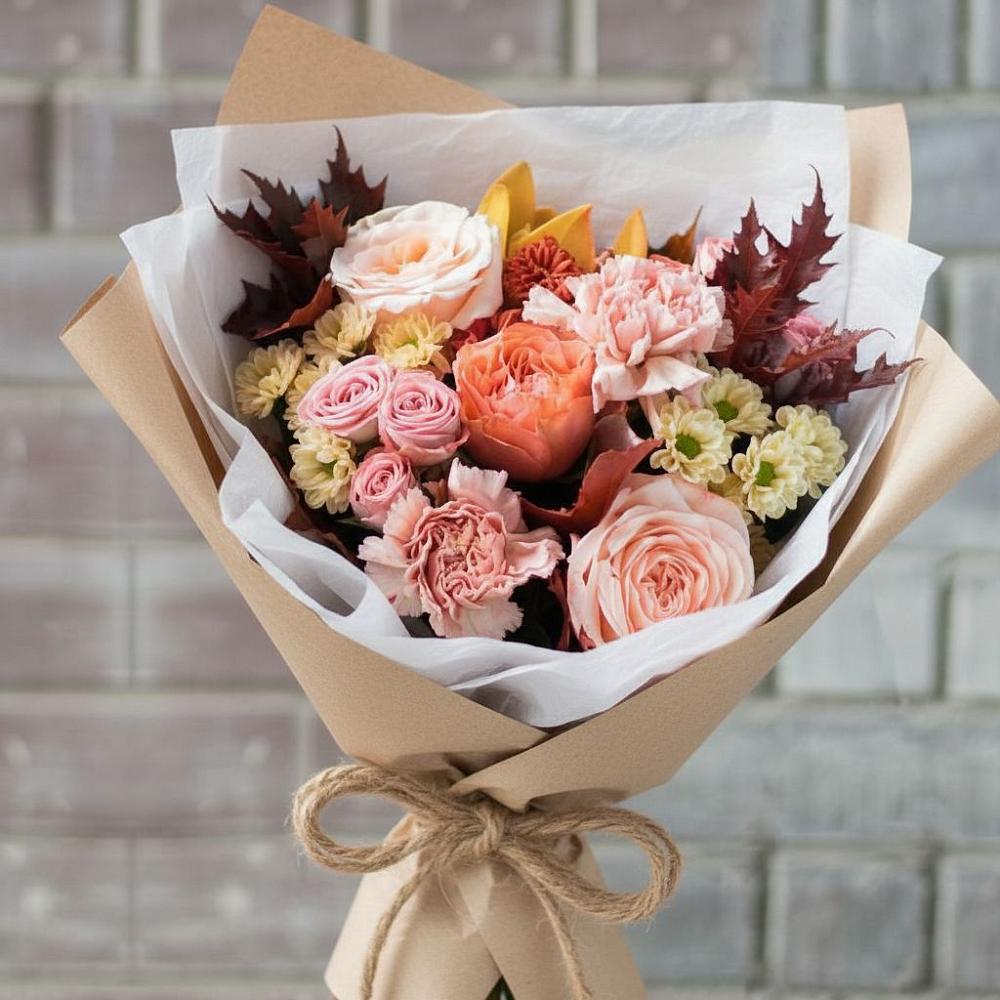 Букет цветов из: Гвоздики, Хризантемы и Розы в Екатериноградской