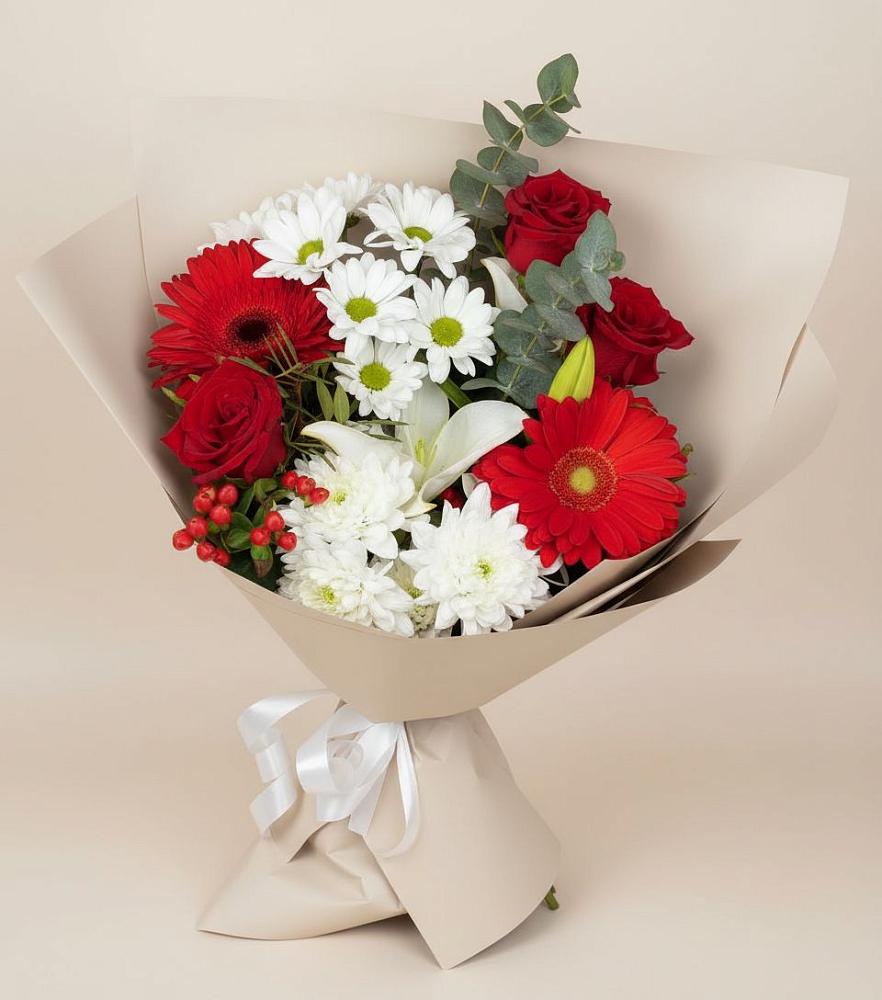 Букет цветов из: Розы, Хризантемы, Герберы и Лилии в Екатериноградской