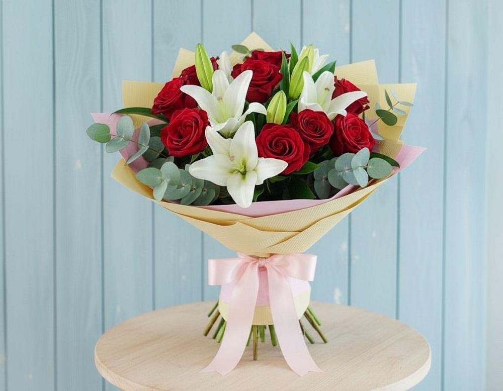 Букет цветов из: Лилии и Розы в Екатериноградской